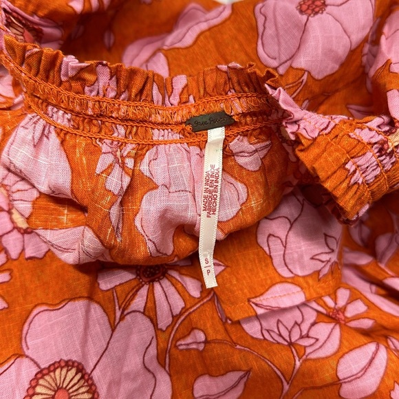 Free People Miss Daisy Top Blouse Long Sleeve Shirt Floral Orange Size Small - Picture 9 of 9